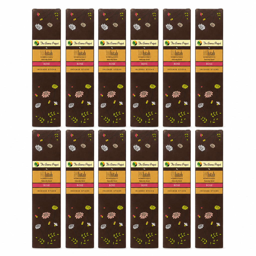 Rose Incense Sticks Agarbatti Pack of 12 Bulk with 60 Minutes Burning Time by Hitah Home Goods